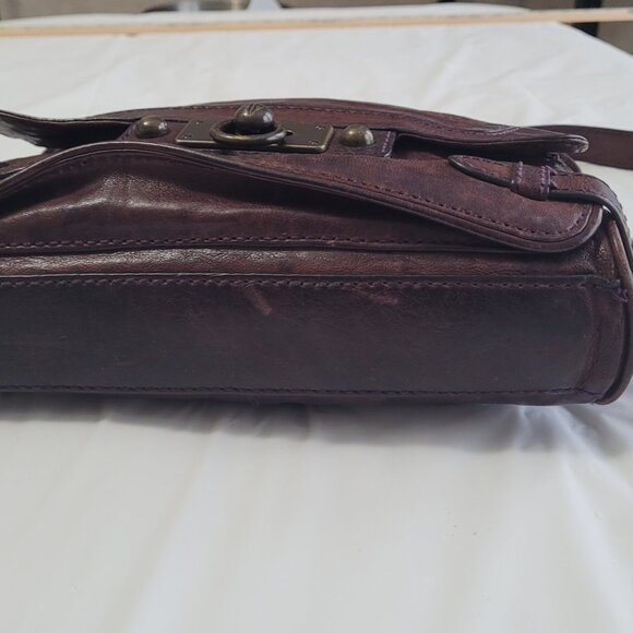 Frye Cameron Crossbody Distressed Merlot Wine Leather Purse Shoulder Bag - Picture 8 of 15